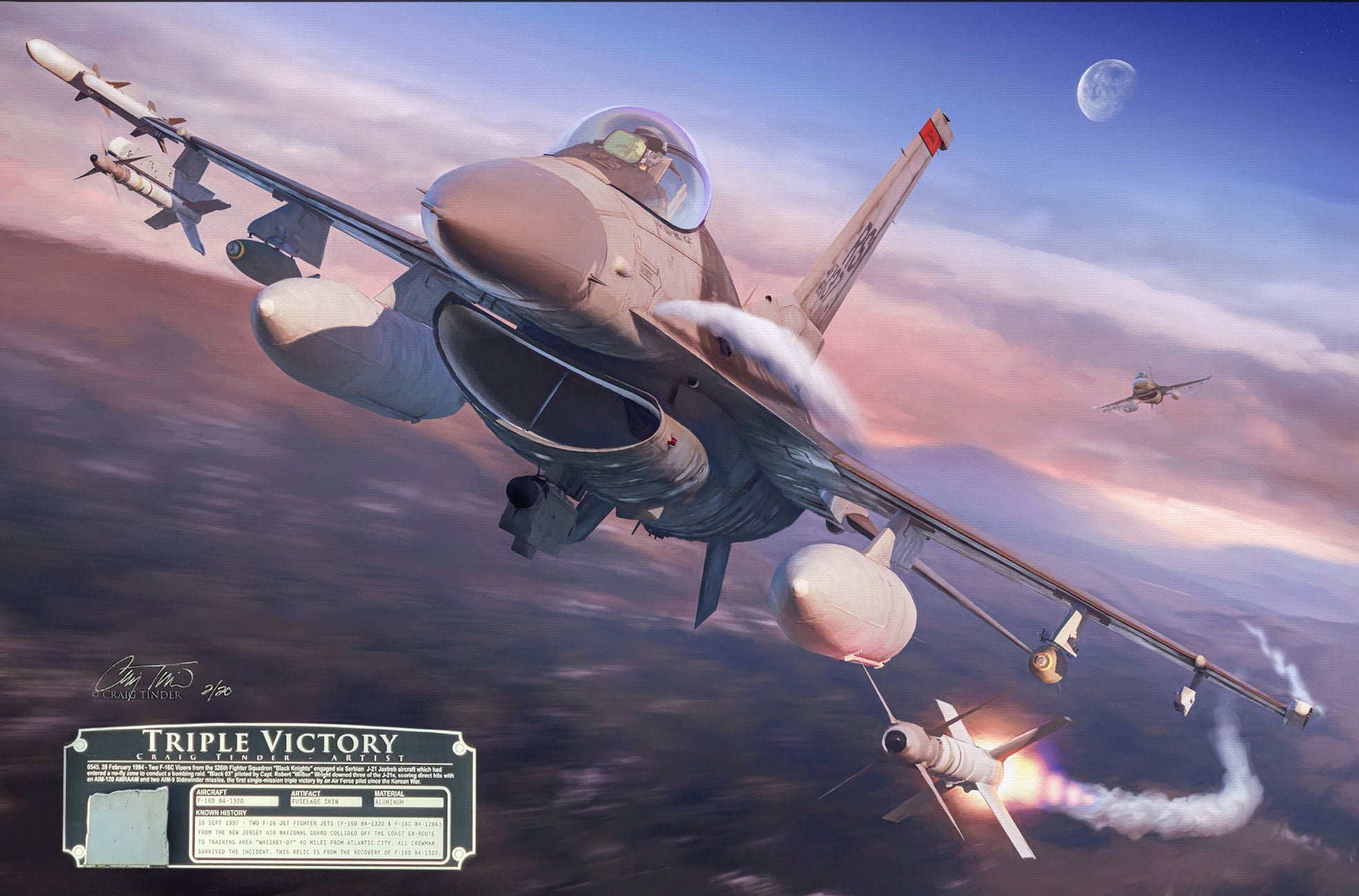 Skies of Bosnia - "Triple Victory" F-16 Fighter Relic Art