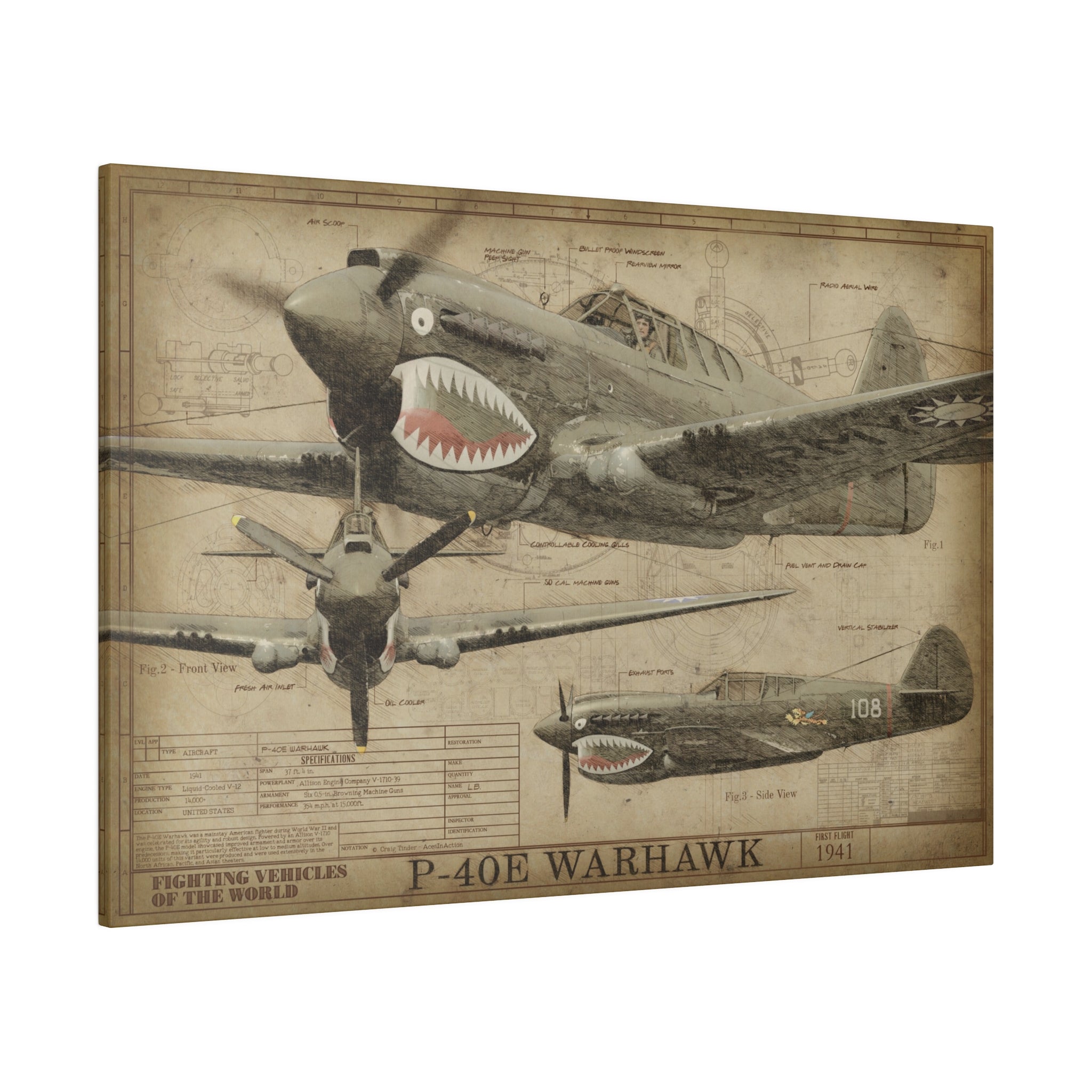 30x20 P-40E Warhawk Fighting Vehicles of the World Canvas Art