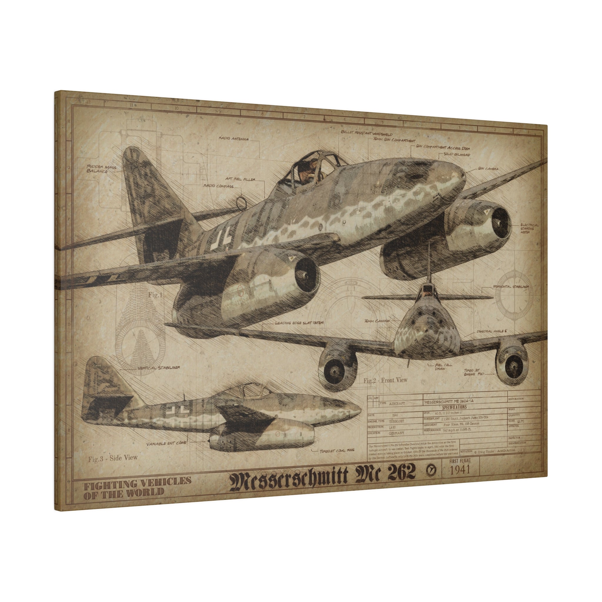 30x20 Messerschmitt Me 262 Fighting Vehicles of the World Canvas Art