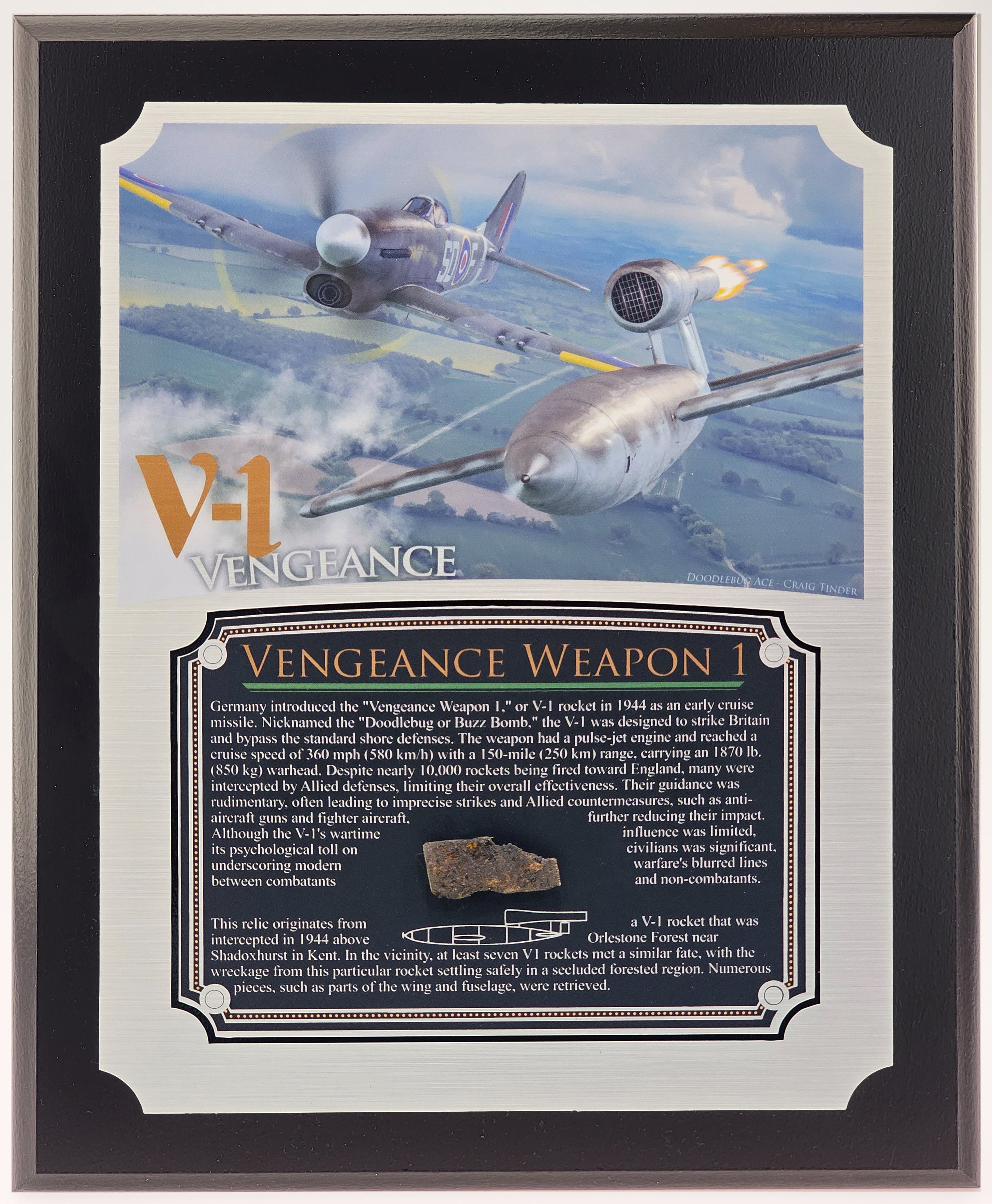 WWII Vengeance 1 V-1 Rocket Relic Plaque - Full Color 8"x10"