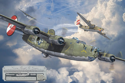 Crossing Through The Canyon - B-24 Liberator Canvas with B-24 Relic