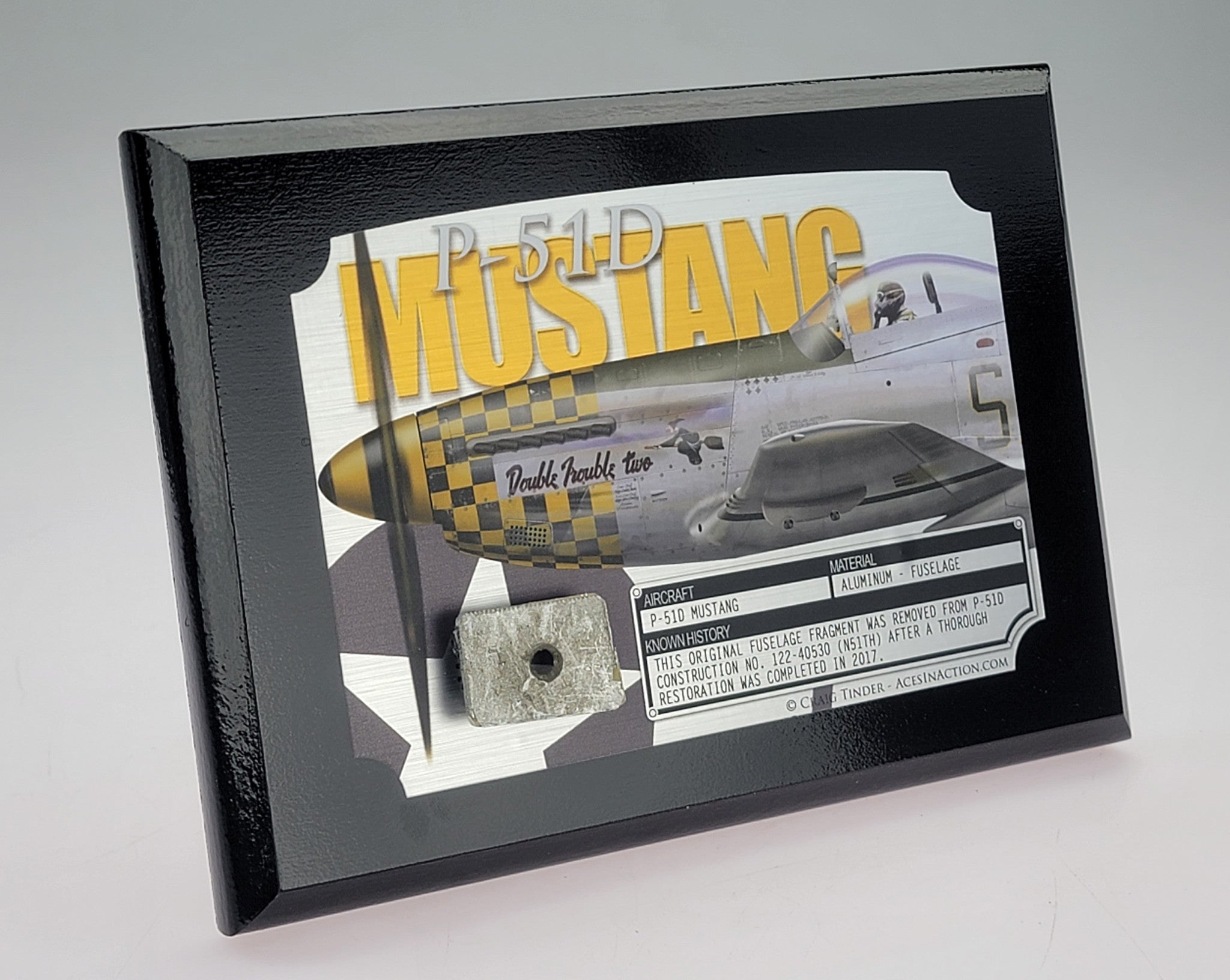 WWII Mustang P-51D Authentic Relic Plaque - Full Color 5"x7"-Historical Display Plaques-Aces In Action: The Workshop of Artist Craig Tinder