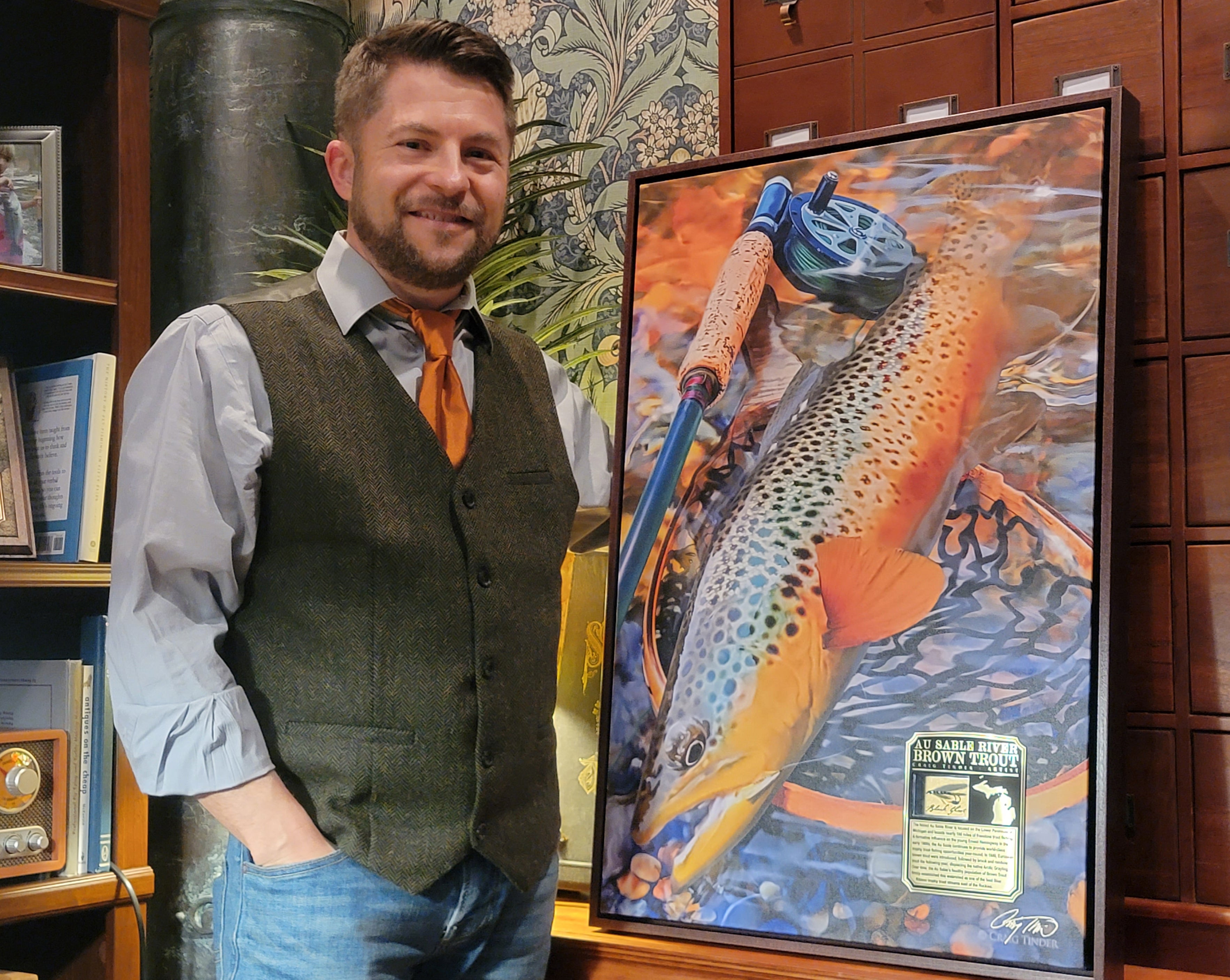 Au Sable River Brown Trout - Framed Canvas Shadowbox Art-Art Print-Aces In Action: The Workshop of Artist Craig Tinder