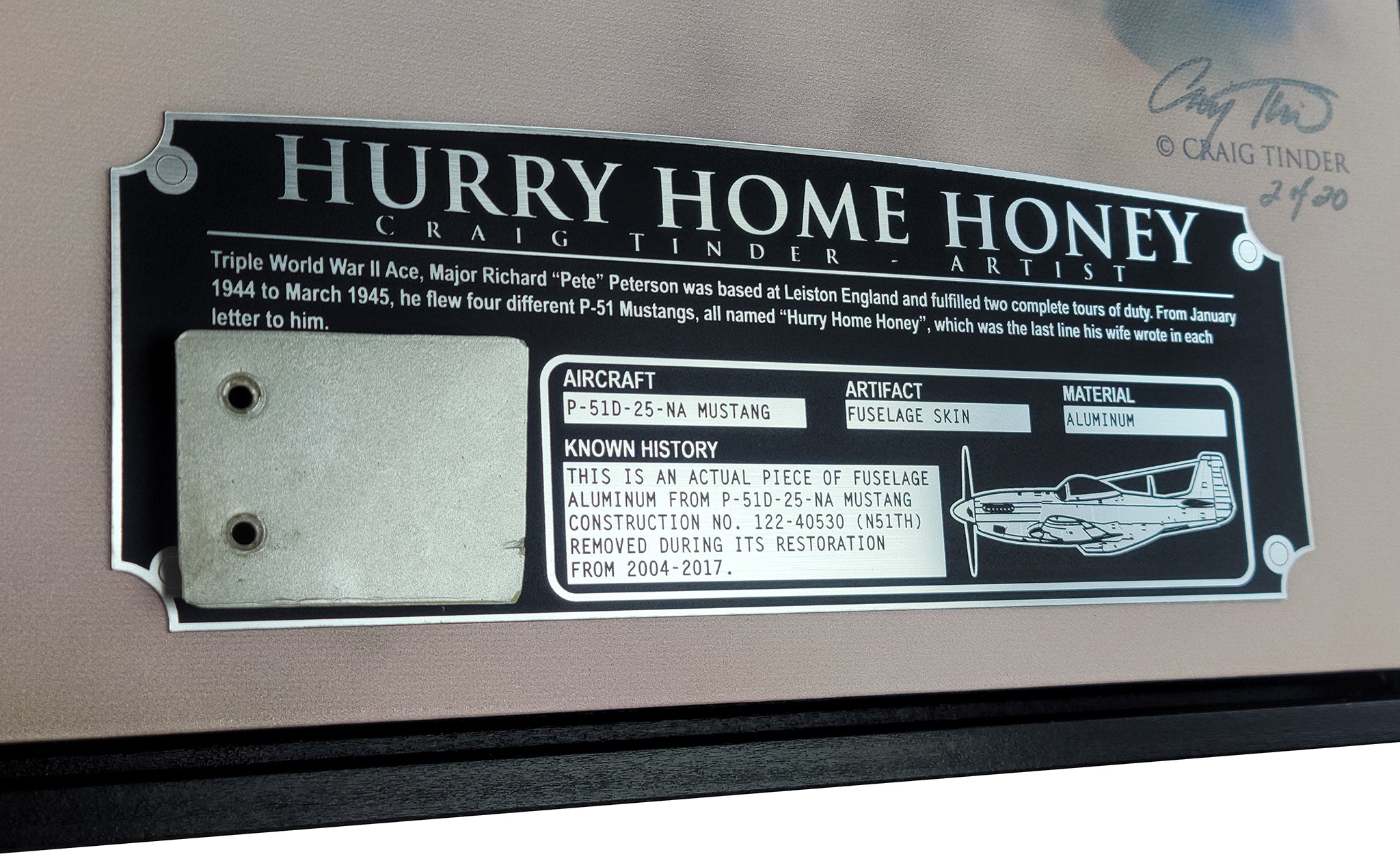 "Hurry Home Honey" Framed Canvas Art with P-51D Relic