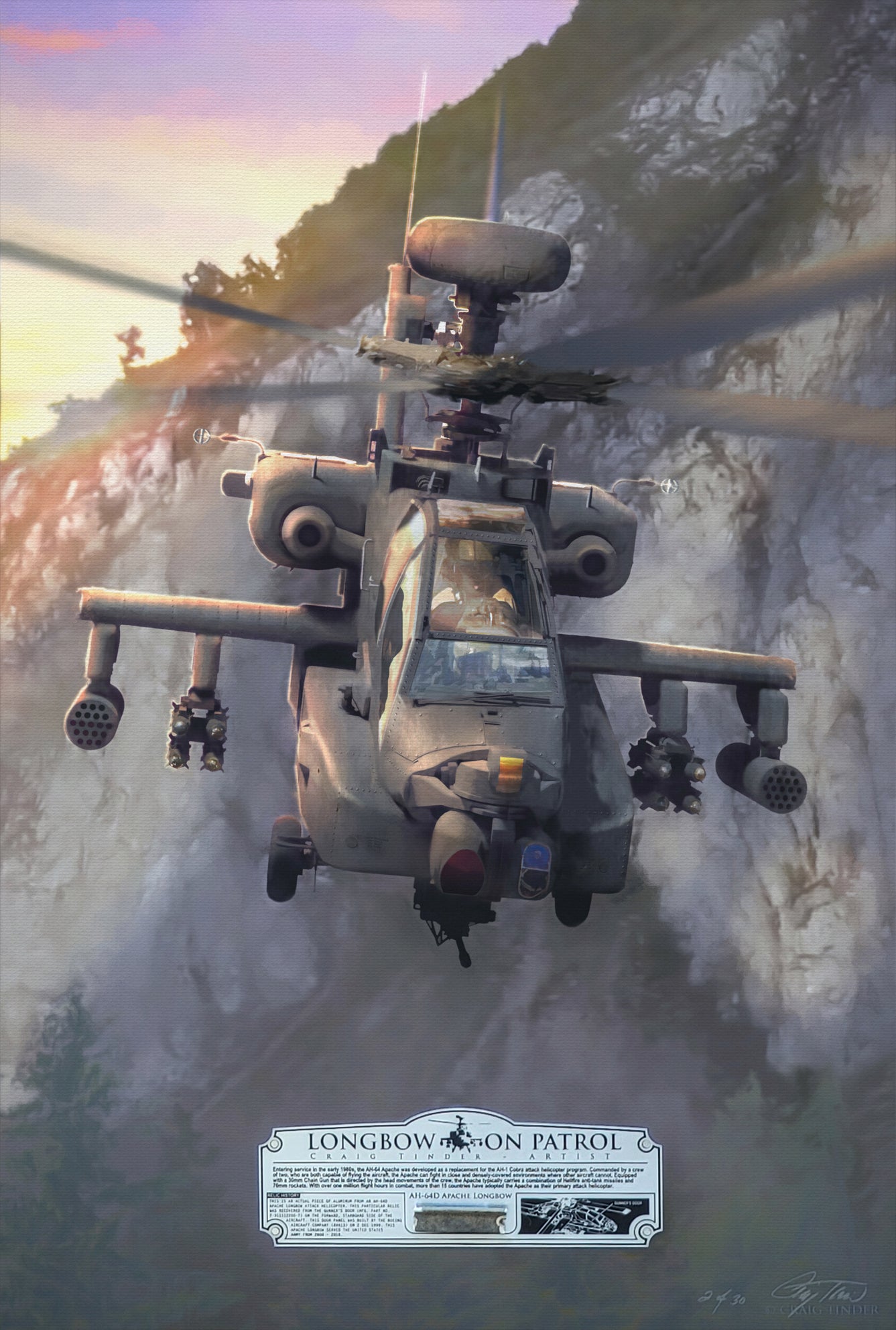 Apache Longbow On Patrol - AH-64 Apache Longbow Aviation Art-Art Print-Aces In Action: The Workshop of Artist Craig Tinder