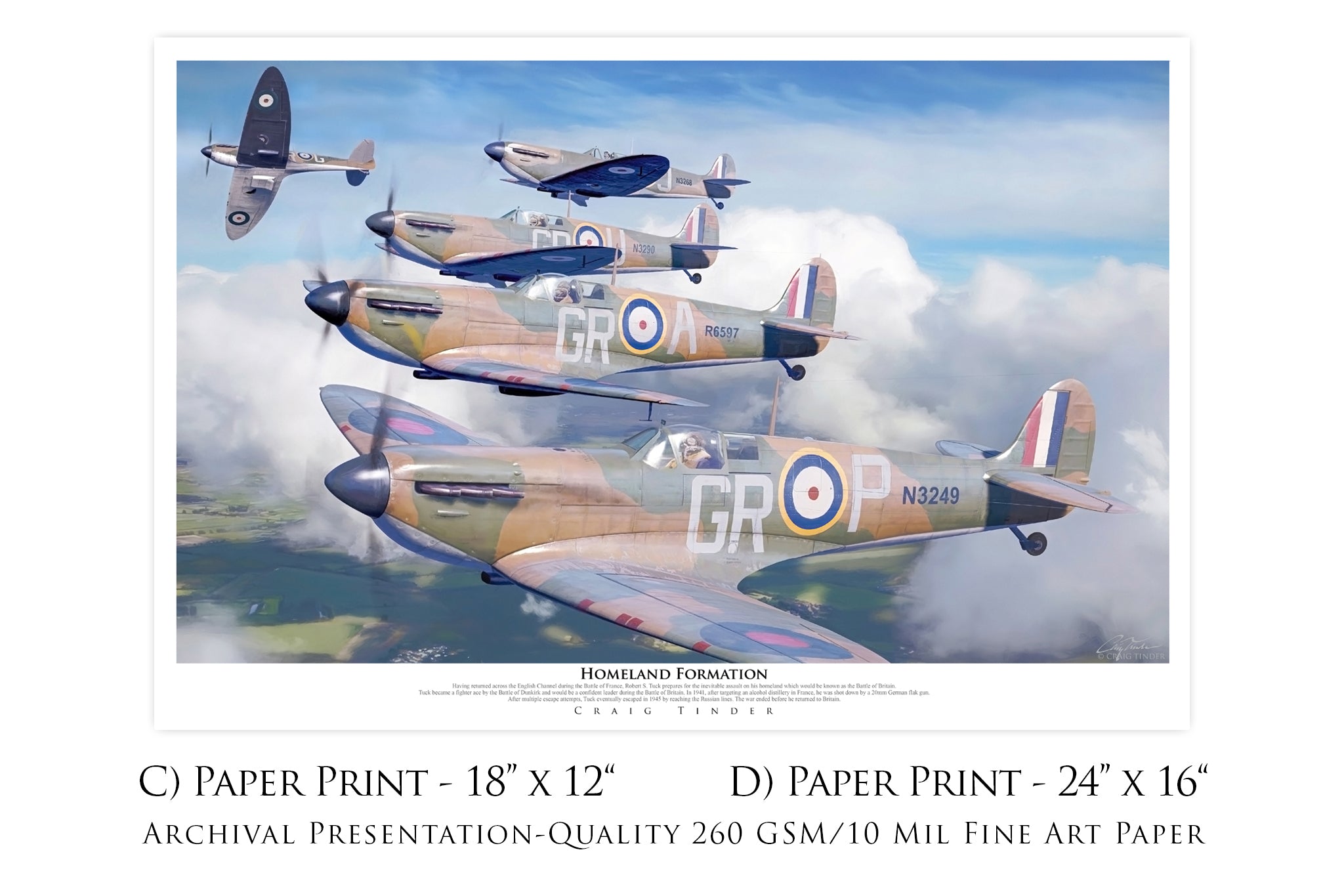 Homeland Formation - Supermarine Spitfire Aviation Art-Art Print-Aces In Action: The Workshop of Artist Craig Tinder